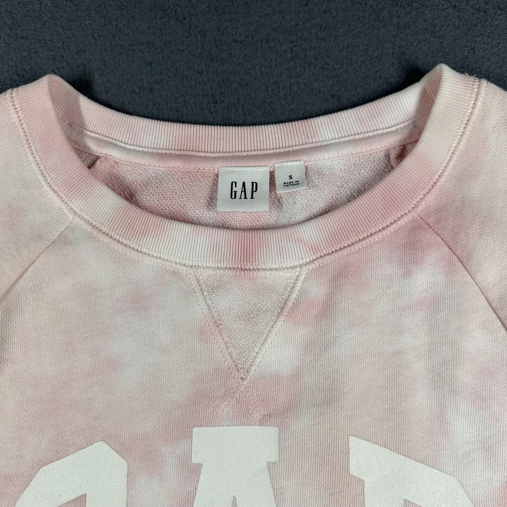 Gap Shirt Womens Small Pink Tie Dye Terry Raglan Short Sleeve GAP Logo Hibiscus - Picture 3 of 14